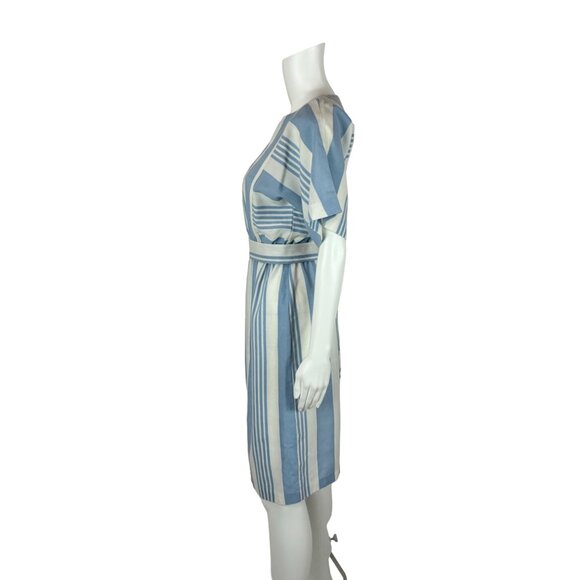 Vintage 80s Striped Dress Women's XS Powder Blue Stripes Faux Linen Slouchy - Picture 7 of 10